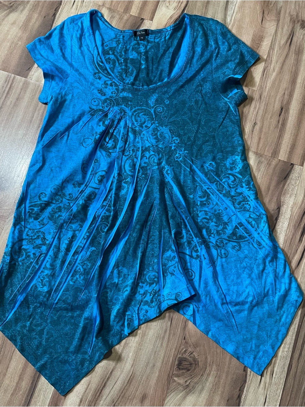 Storm Y2K Grunge Turquoise Ruching Sharkbite Tunic Shirt Sz Med